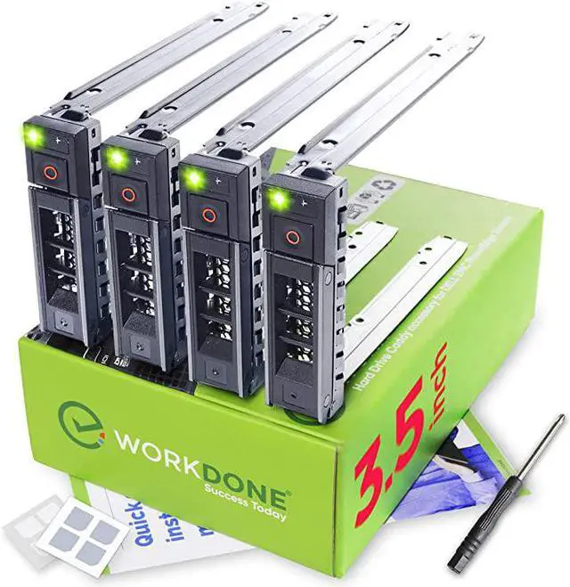 4Pack 35 inch Hard Drive Caddy Compatible for Dell PowerEdge Servers with Detailed Installation Manual Sled Front Sticker Labels Screwdriver Added Tray Screws