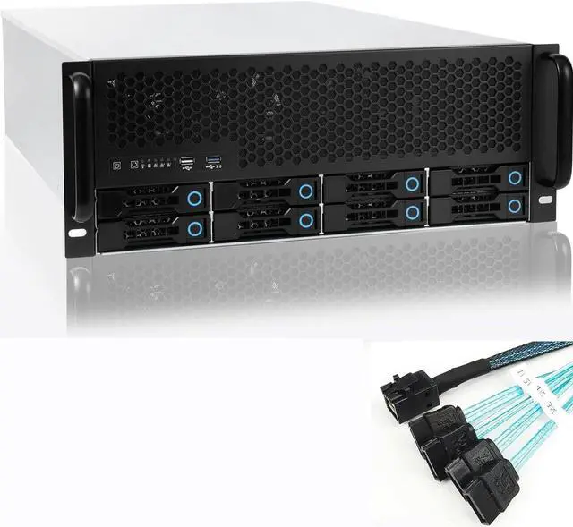 4U Rackmount Server Chassis 8bay 12Gbps Swappable SATA/SAS Drive Bays SFF-8643 Backplane Include Minisas to SATA Cables