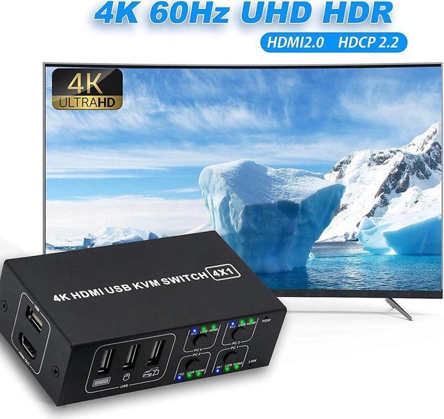 4x1 HDMI KVM Switch 4 Port USB Switch 4 Computers Share With 1 Monitor HD 4K 60Hz One-Button Switch Hdmi Switch 4 In 1 Out HDMI KVM Switcher With 4 USB Cable 1 Switch Button&Cable 1 Power Cable