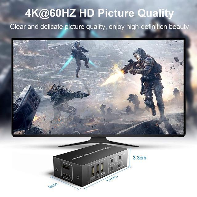 4x1 HDMI KVM Switch HDMI 2.0 Computer USB KVM Switch Supports USB 2.0 Device HDCP 2.2 4K 60Hz For Laptop PC Server DVR PS4 Xbox HDTV With 4 USB Cables 1 Switch Cable 1 Power Cable