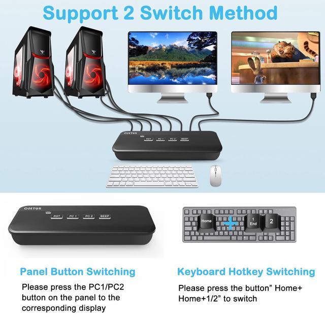 4x2 HDMI KVM Switch Dual Monitor KVM Switch Keyboard Video Mouse Peripheral Sharing Switch With 2 USB 2.0 Hub Supports Hotkey Switch For 2 PCs And 2 Monitors