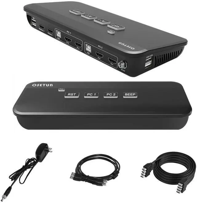 4x2 HDMI KVM Switch Dual Monitor KVM Switch Keyboard Video Mouse Peripheral Sharing Switch with 2 USB 2.0 Hub Supports Hotkey Switch for 2 PCs and 2 Monitors