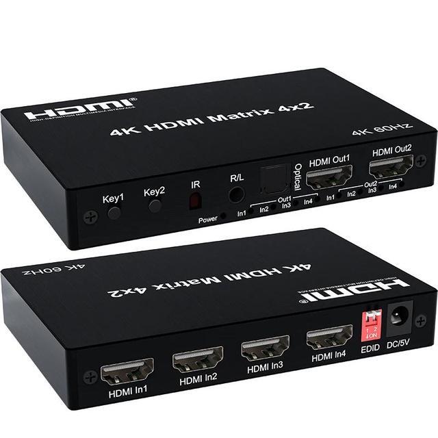 4X2 HDMI Matrix 4K 60Hz HDMI 2.0 Matrix Switcher 2x4 4x2 With Audio Extractor HDR HDMI Switch Splitter For PC PS5 HDTV HDCP2.2(With US Plug) (Matrix 2x4)