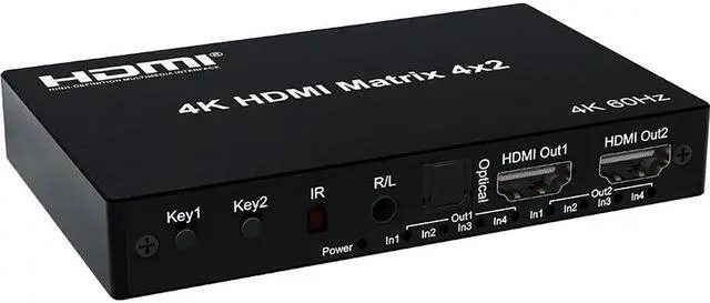 4X2 HDMI Matrix 4K 60Hz HDMI 2.0 Matrix Switcher 2x4 4x2 with Audio Extractor HDR HDMI Switch Splitter for PC PS5 HDTV HDCP2.2(With US Plug) (Matrix 2x4)