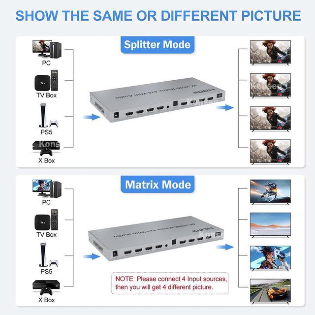 4x4 HDMI Matrix With Toslink&Stereo Audio Out 4K HDMI Matrix Selector 4 In 4 Out HDMI Switch Splitter With EDID Extractor RS232(With US Plug)