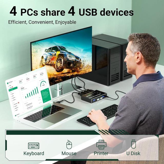 4x4 USB 3.0 Switch 4 Computers 4 Port USB 3.0 Switch Selector For 4 Computer Share 4 USB Devices Keyboard Mouse Switch 4 In 4 Out USB Switcher With Wired Remote And 4 Standard USB-B Cables