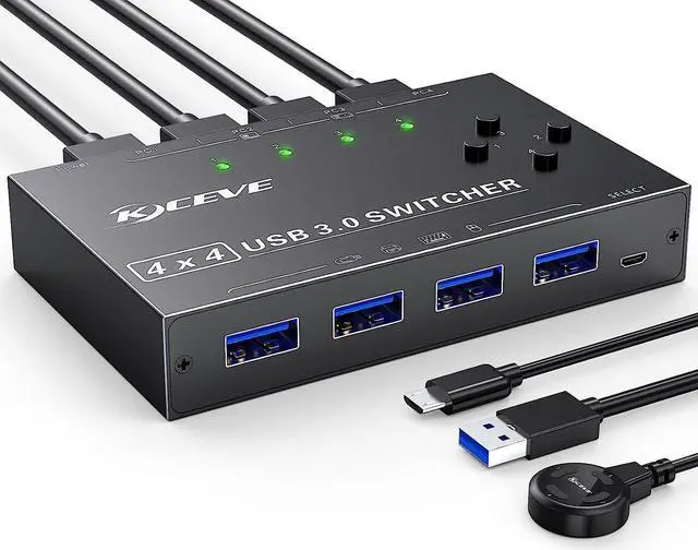 4x4 USB 3.0 Switch 4 Port USB Switch Selector for 4 Computers Sharing 4 USB Devices Keyboard Mouse Switch USB Switcher Compatible with Mac/Windows/Linux Wired Remote and 4 USB 3.0 Cable Included