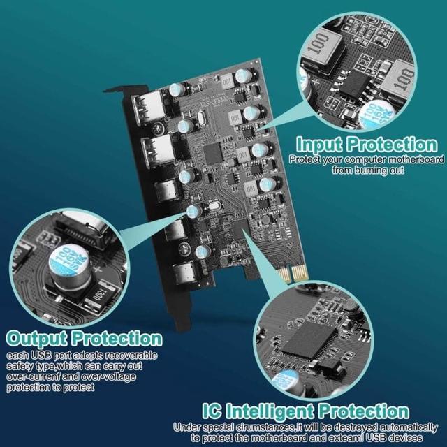 5-Port PCIe To USB 3.0 Card With 5Gbps Bandwidth 5 Ports (2 USB-A 3 Type-C) Converter PCIE Splitter Adapter Card