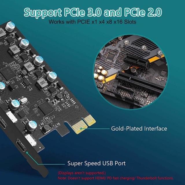 5-Port PCIe To USB 3.0 Card With 5Gbps Bandwidth 5 Ports (2 USB-A 3 Type-C) Converter PCIE Splitter Adapter Card