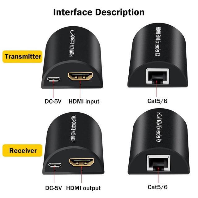 60m HDMI Extender Full HD 1080P HDMI Ethernet Extender Over Single Cat 5e/6/7 Cable Audio Video Extension For PC Laptop Ps5 HDTV