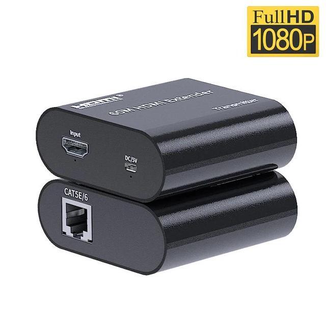60M HDMI Extender Over Ethernet Cat5e/6 Cable 1080P HDMI Rj45 Extender Video Audio Extender Transmitter EDID For PC PS4 DVR HDTV(USB Power Cable)