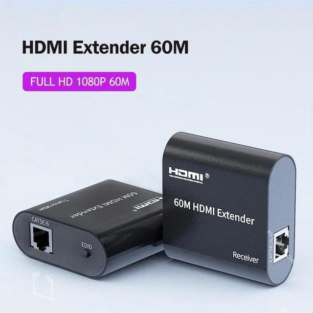 60M HDMI Extender Over Ethernet Cat5e/6 Cable 1080P HDMI Rj45 Extender Video Audio Extender Transmitter EDID For PC PS4 DVR HDTV(USB Power Cable)