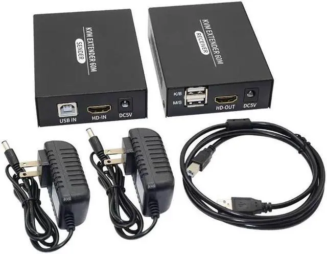 60M HDMI KVM Extender over Cat5e Cat6 1080P HDMI USB KVM Ethernet Extender Transmitter with Loop out Support USB Keyboard Mouse(With AU Plug) (TX and RX)