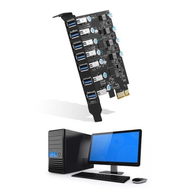 7-Port PCI-E To USB3.0 Expansion Card 7x USB-A PCI-Express USB Add In Card For Desktop PC Host Card Suport UASP