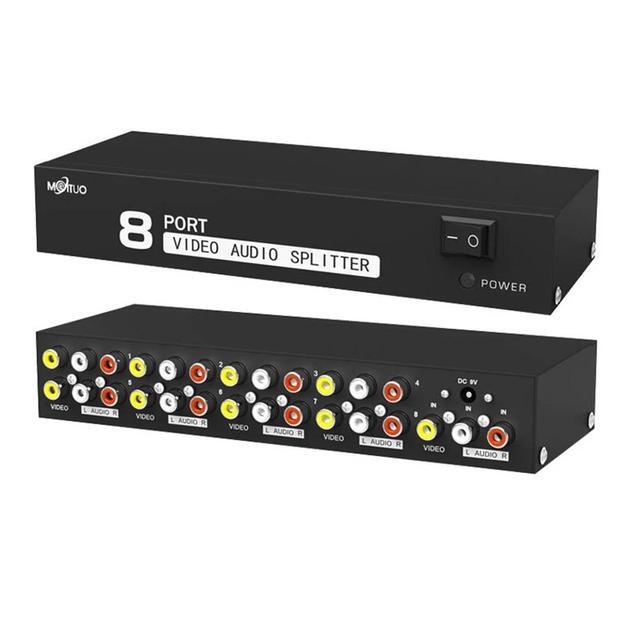 8 Port AV Splitter 1 In 8 Out RCA Video Audio Splitter 1x4 1x8 Box 8 Way CVBS RCA Video Audio Distributor Splitter Not Switch(with US Plug)(Splitter 1x8)