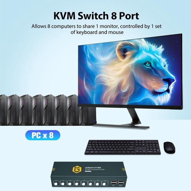 8 Port HDMI KVM Switch 8 Computers Share 1 Monitor Keyboard And Mouse USB2.0 4K 30HZ 8 In 1 Out Monitor Switch With Hotkeys Adaptive EDID