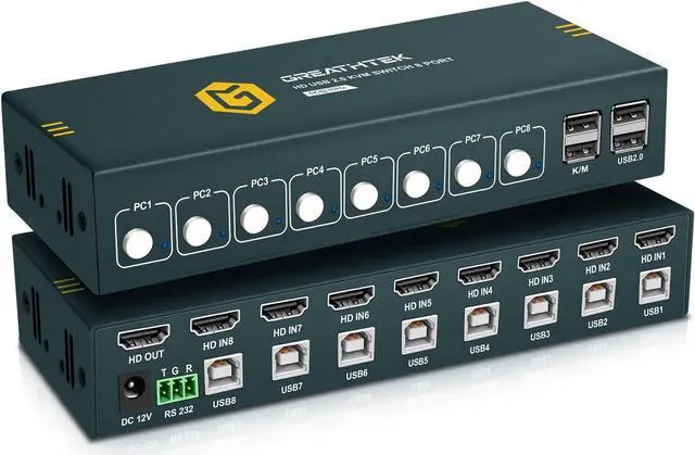 8 Port HDMI KVM Switch 8 Computers Share 1 Monitor Keyboard and Mouse USB2.0 4K 30HZ 8 in 1 Out Monitor Switch with Hotkeys Adaptive EDID