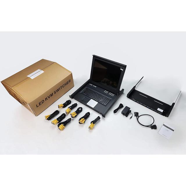 8 Port Kvm Switch 1U Rack Mount Kvm W/17'' Lcd Monitor & Cables Lcd Kvm Console 1280X1024 Support Osd/Hotkey/Panel Button Switching