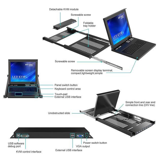 8 Port Kvm Switch 1U Rack Mount Kvm W/17'' Lcd Monitor & Cables Lcd Kvm Console 1280X1024 Support Osd/Hotkey/Panel Button Switching