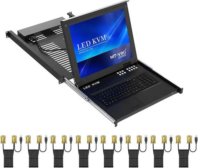 8 Port Kvm Switch 1U Rack Mount Kvm W/17'' Lcd Monitor & Cables Lcd Kvm Console 1280X1024 Support Osd/Hotkey/Panel Button Switching
