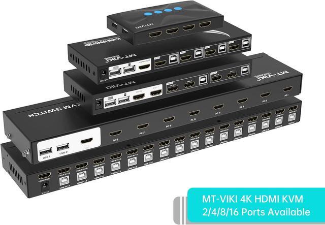 8 Port KVM Switch HDMI MT-VIKI 4K 30Hz Rack Mount KVM HDMI Switch W/IR Remote & Wire-Desktop Controller & 8 HDMI KVM Cables
