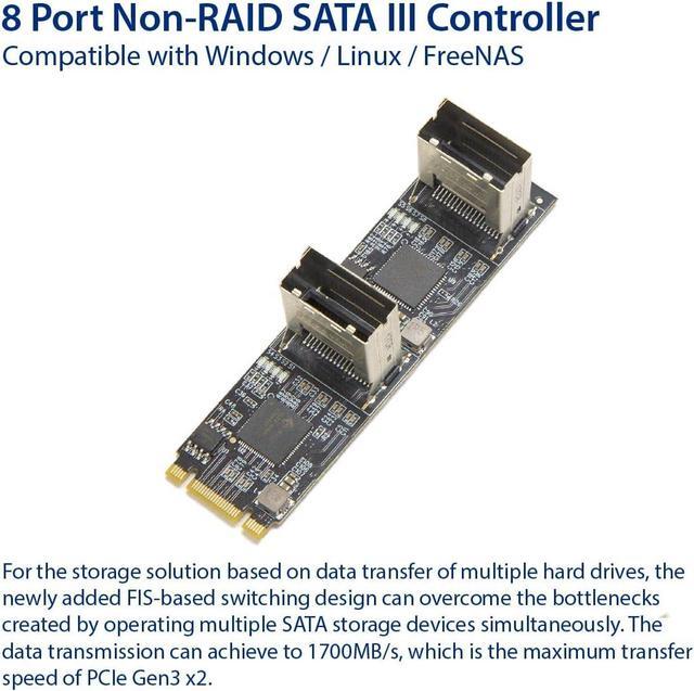 8 Port Non-RAID SATA III 6Gbp/s To M.2 B+M Key Adapter PCI-e 3.0 X2 Bandwith