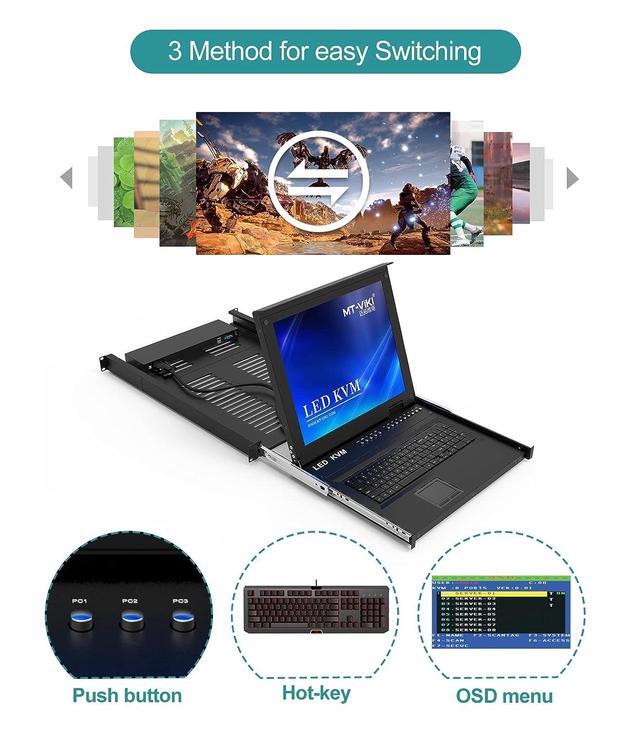 8 Port Rack Mount KVM Over IP Remote Access IP KVM Console W/17'' LCD Monitor 1 Local & 1 Remote Access Included 8 KVM Cables