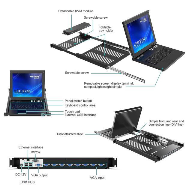 8 Port Rack Mount KVM Over IP Remote Access IP KVM Console W/17'' LCD Monitor 1 Local & 1 Remote Access Included 8 KVM Cables