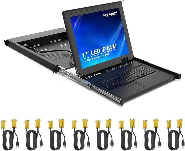 8 Port Rack Mount KVM Over IP Remote Access IP KVM Console w/17'' LCD Monitor 1 Local & 1 Remote Access Included 8 KVM Cables