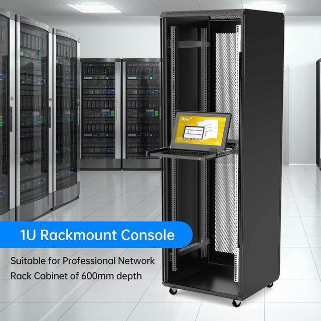 8 Port Rack Mount LCD KVM Console Yinker VGA KVM Switch With 15.6 Inch LCD Monitor Fit 1U 19" Rack 600mm-deep Network Server Cabinet W/Keyboard Touchpad Drawer KVM Cables