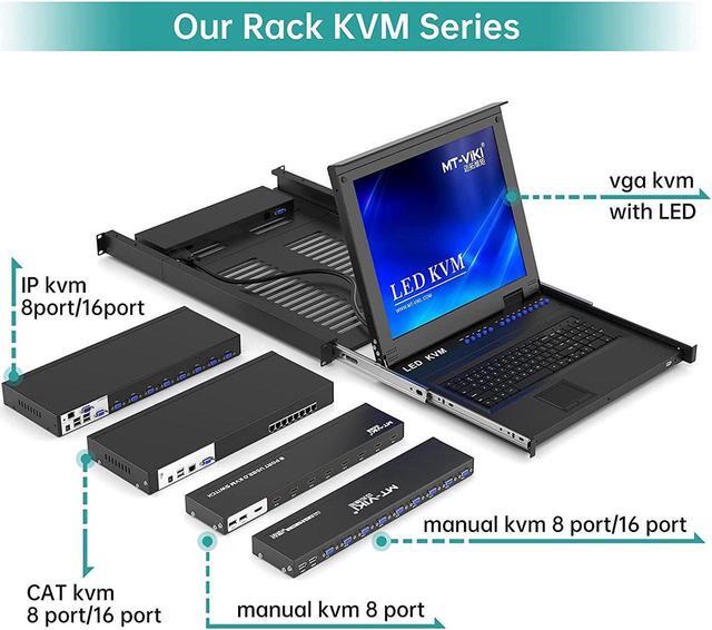 8 Ports KVM Switch HDMI 4K 30Hz Rack Mount HDMI KVM Switch 8 In 1 Out W/KVM Cables & IR & Desktop Control & 4 USB 2.0 Hub