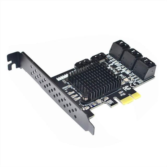 8 Ports SATA 3.0 To PCIe Expansion Card Adapter Converter With 6 SATA Cables Low Profile Bracket Boot As System Disk For Marvell 88SE9215 Chip With Heat Sink HDD (6*Black Straight Cable)