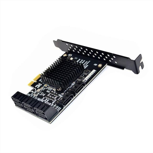 8 Ports SATA 3.0 To PCIe Expansion Card Adapter Converter With 6 SATA Cables Low Profile Bracket Boot As System Disk For Marvell 88SE9215 Chip With Heat Sink HDD (6*Blue Straight Cable)