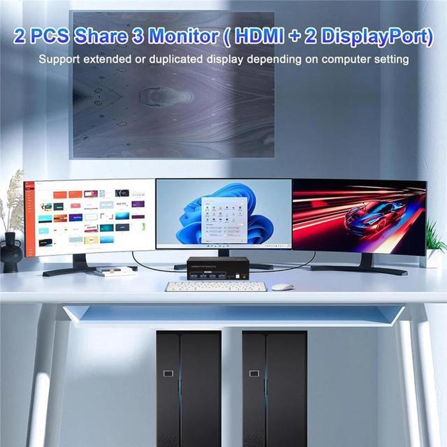 8K 2 Displayport + HDMI USB 3.0 KVM Switch 3 Monitors 2 Computers 8K 60Hz 4K 144Hz 2 Displayport + HDMI Triple Monitor KVM Switch With 4 USB 3.0 Ports KVM Triple Monitor Keyboard Mouse Switcher