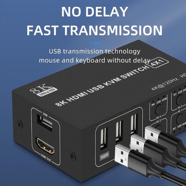 8K 60HZ / 4K 120HZ USB HDMI KVM Switch 4 In 1 Out USB HDMI KVM Switcher For Mouse Keyboard Sharing For PC Laptop Win7 Win10 MAC