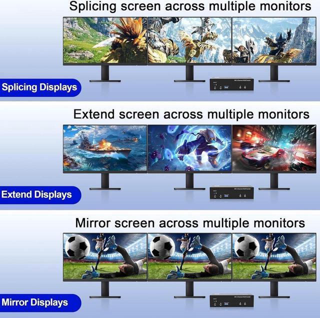 8K 60Hz Displayport KVM Switch 3 Monitors 2 Computers 4K 144Hz DP USB 3.0 KVM Switch Triple Monitor For 2 PCs Share 3 Monitors RJ45 Ethernet Splitter 1 To 2 Audio Mic Port And 3 USB 3.0 Port