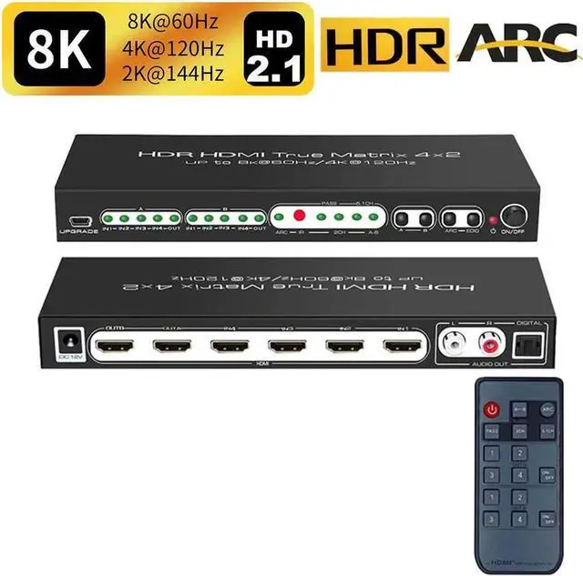 8K 60Hz HDR UHD HDMI 2.1 Matrix HDR 4K 120Hz HDMI True Matrix 4x2 48Gbps ARC 8K 60Hz Splitter Switcher Switch 4 in 2 out HDMI2.1 Audio extractor
