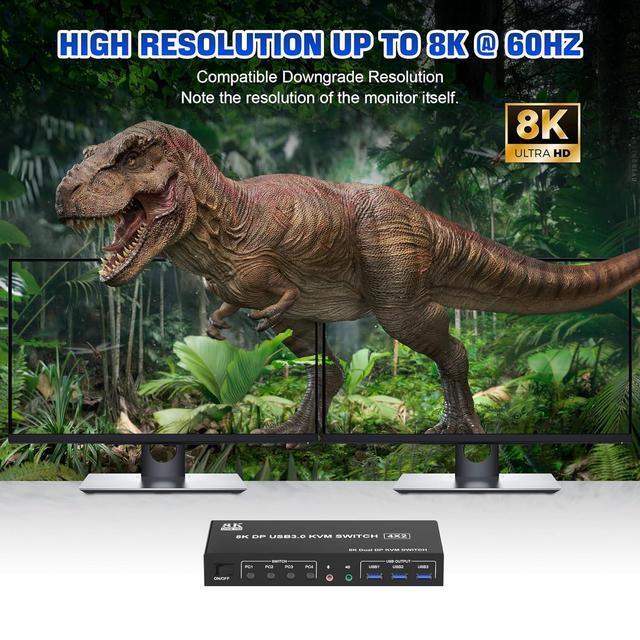 8K 60Hz USB 3.0 Displayport KVM Switch 2 Monitors 4 Computers Dual Monitor Displayport KVM Switch 4 In 2 Out With Audio Output And 3 USB 3.0 Ports 4 Port 8K DP Monitor Switch For 4 PCs 2 Monitors