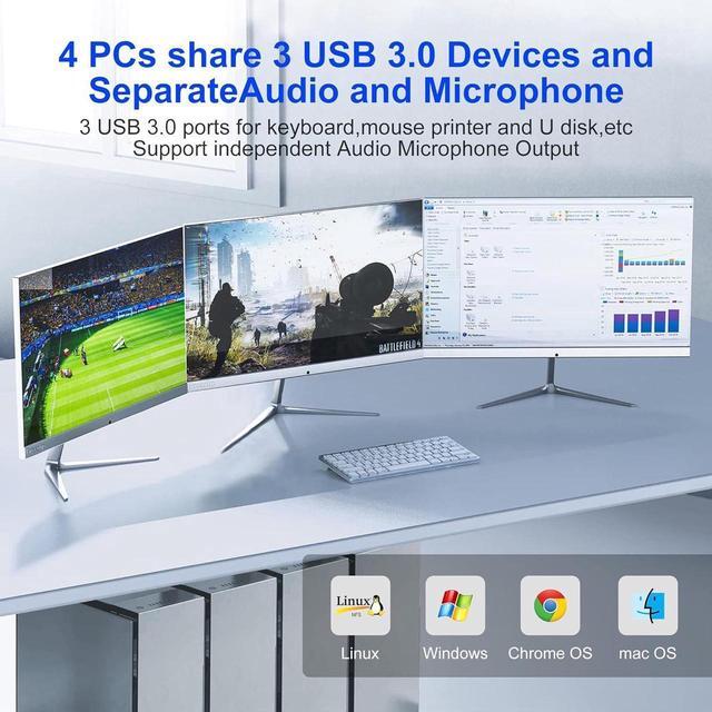 8K 60Hz USB 3.0 DisplayPort KVM Switch 3 Monitors 4 Computers 4K 144Hz Triple Monitor DP1.4 KVM Switch For 4 Computer With Audio And 3 USB 3.0 Ports KVM Triple Monitor Keyboard Mouse Switcher