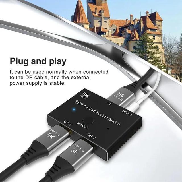 8K Displayport 1.4 Switch Displayport Bi-direction DP Splitter Switcher Displayport 2X1 1X2 KVM Adapter G-sync 8K 30Hz 4K 120Hz