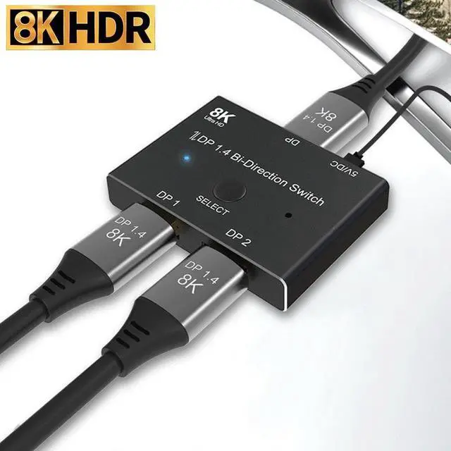 8K Displayport 1.4 Switch Displayport Bi-direction DP Splitter Switcher Displayport 2X1 1X2 KVM Adapter g-sync 8K 30Hz 4K 120Hz