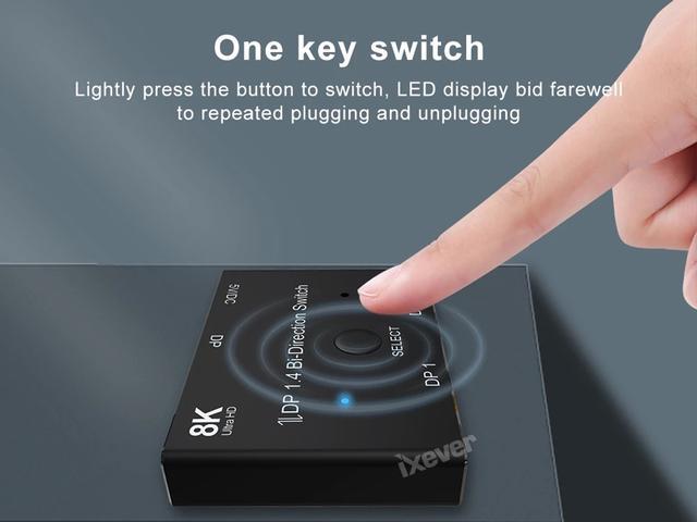 8K DisplayPort 1.4 Switch IXever DP DisplayPort 1.4 Bi-Direction Switch Splitter 1X2 Or 2x1 DP 1.4 KVM 8K 60Hz 4K 120Hz For Multiple Source And Displays Switcher