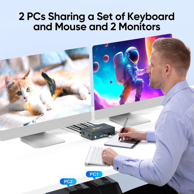 8K Displayport KVM Switch 2 Monitors 2 Computers 4K 144Hz USB3.0 Dual Monitor Switch For 2 Computers Share Keyboard&Mouse With USB3.0 Port 8K 60HZ DP1.4 EDID Adaptive
