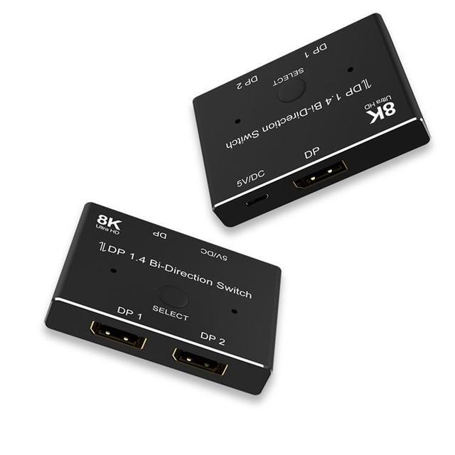 8K DisplayPort Switch Bidirectional DP 1.4 KVM Splitter 2 In 1 Out - Supports 8K 4K 1080P HD Manual DP Switcher For PC Host Monitor Etc