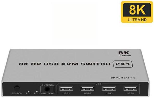 8K Dual-port DP USB KVM Displayport KVM Switch 4K 144hz 2-port USB KVM 8K Displayport 1.4 Switch KVM Mouse&keyboad Supported