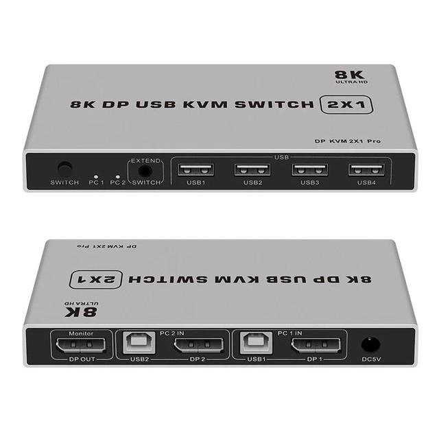 8K Dual-port DP USB KVM Displayport KVM Switch 4K 144hz 2-port USB KVM 8K Displayport 1.4 Switch KVM Mouse&keyboad Supported