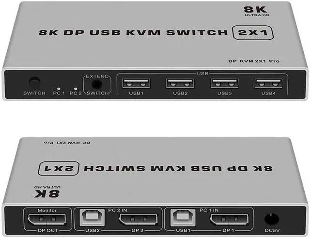 8K Dual-port DP USB KVM Displayport KVM Switch 4K 144hz 2-port USB KVM 8K Displayport 1.4 Switch KVM mouse&keyboad supported