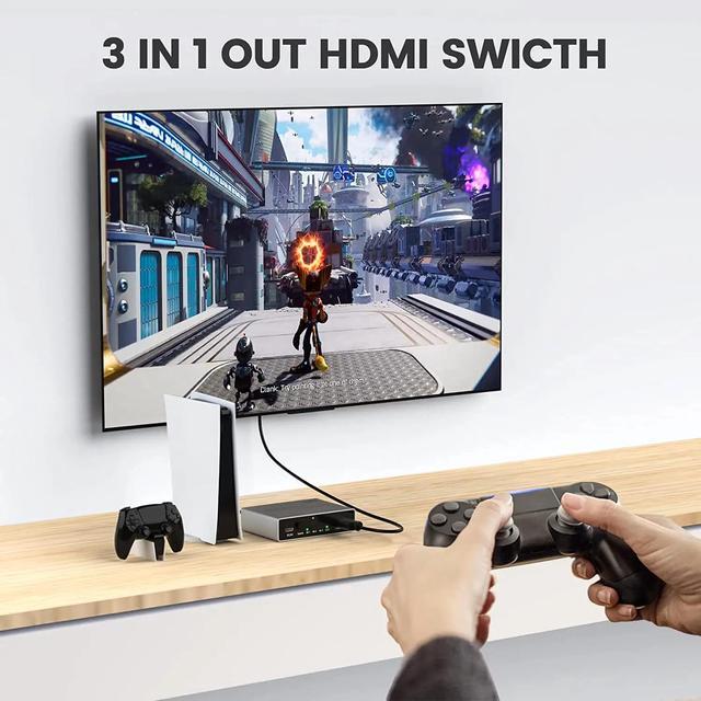 8K HDMI 2.1 Switch 3 In 1 Out 8K 60Hz HDMI 2.1 Switch 2x1 3x1 Selector Box With IR Remote Support 48Gbps HDR HDCP2.3 For PS5 TV(8K 2X1 Switch)