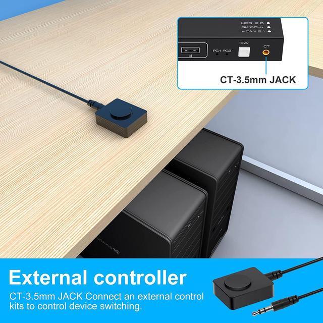 8K HDMI KVM Switch 2 Port 8K 60Hz 2 In 1 Out HDMI KVM Switch 4 Port USB 2.0 For 2 Computers 1 Monitor Share Keyboard Mouse Printer Support Wire-Desktop Controller Including 2 USB 2.0 Cable