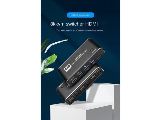 8K HDMI KVM Switch 8K USB KVM HDMI Switch 2x1 HDMI2.1 Ports + 4X USB3.0 KVM Ports Share 2 Computers One Monitor Switch Supports 8K 60Hz 4K 120Hz YUV 4:4:4 HDCP 2.3 HDR 10 Hotkey Darkish
